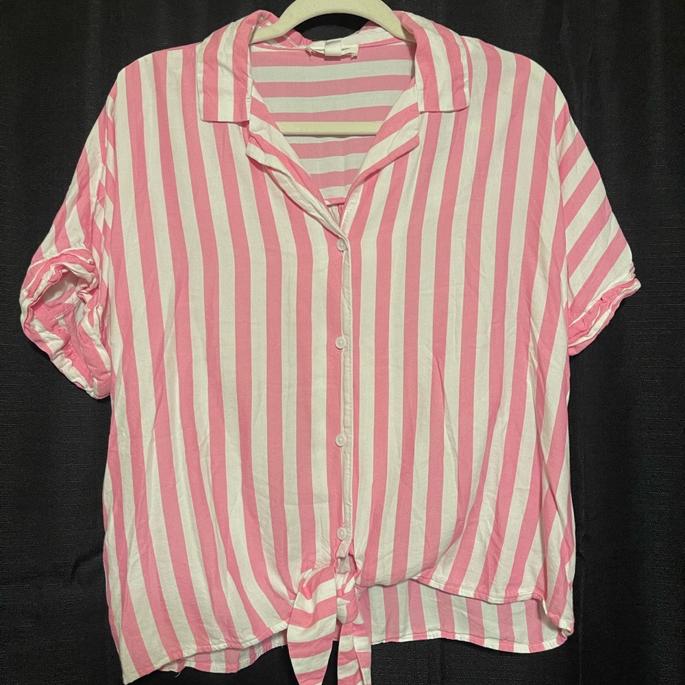 Beach Lounge Blouse, Size Large, Pink and White